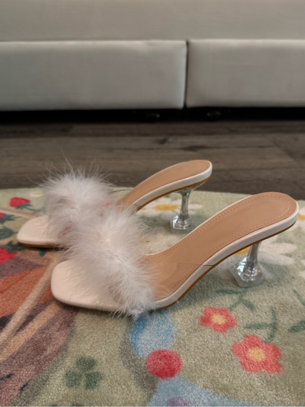 Bridal Faux Fur Slide Sandals in Ivory - SHEIN (but unbranded)
